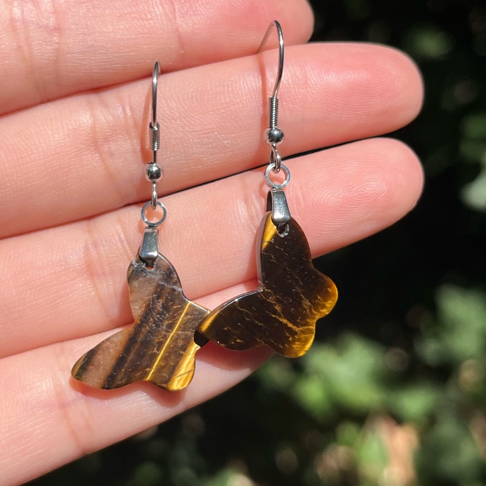 Stainless steel tiger eye drop earrings‎